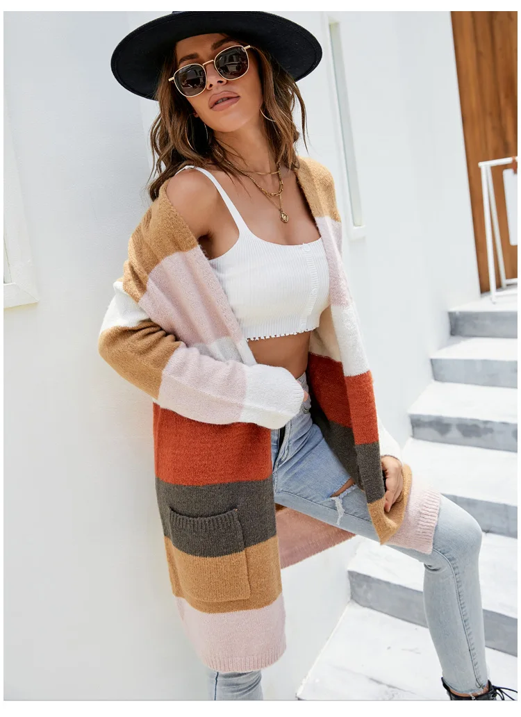 Striped Cardigan Long Sweater Women Autumn And Winter New Retro Long-Sleeved Knitted Jacket Street Loose Sweaters H252
Striped Cardigan Long Sweater Women Autumn And Winter New Retro Long-Sleeved Knitted Jacket Street Loose Sweaters H252