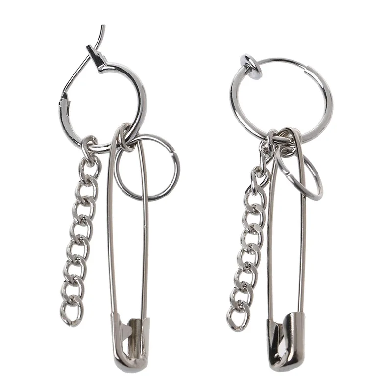 

Punk Rock Pin Bead Chain Earring Unisex Long Pendant Ear Bone Clip Earrings Cool Egirl Woman's Men Party Jewelry 1PC