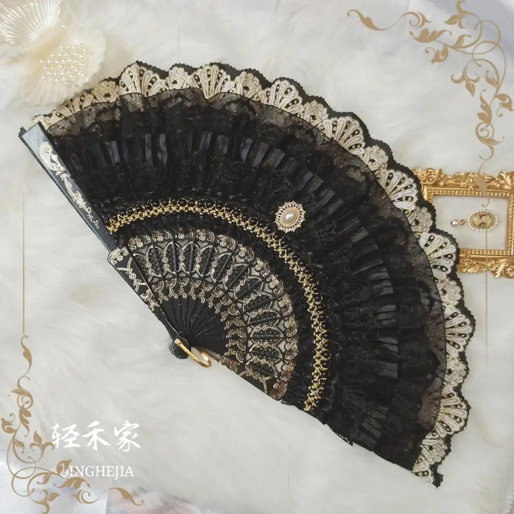 Japanese Lolita Handmade Gold Stamping Lace Palace Fan Gothic Retro With Dress Folding Fan Cosplay Costume Props Hand Flower Fan
Japanese Lolita Handmade Gold Stamping Lace Palace Fan Gothic Retro With Dress Folding Fan Cosplay Costume Props Hand Flower Fan