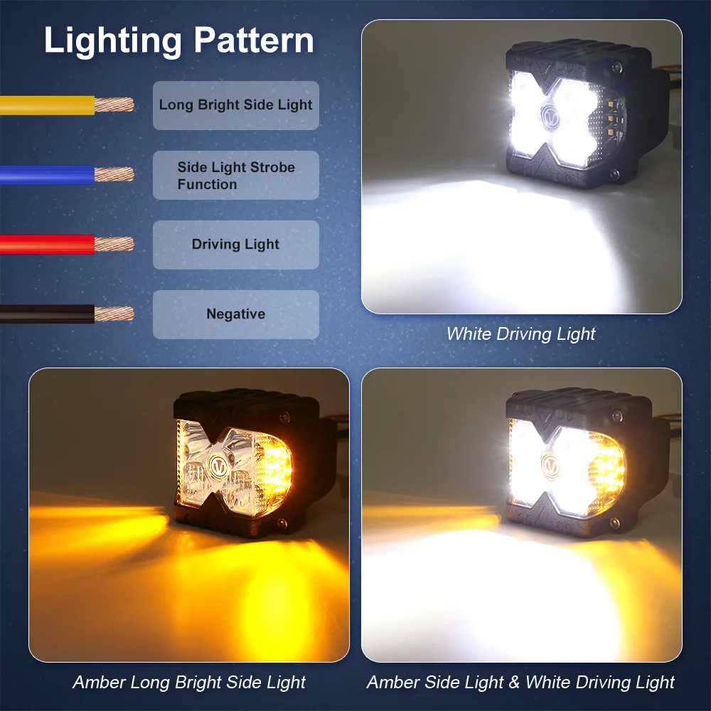 

1Set 2 Pcs Side Shooter LED Pod Lights With Strobe Dual Side Amber DRL Spot Driving Work Lamps for Truck ATV SUV UTV 4x4