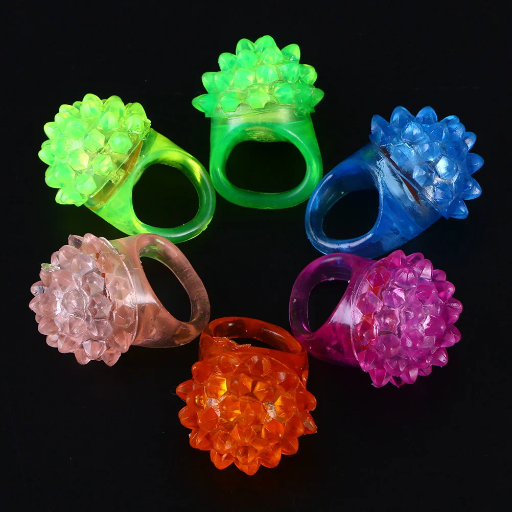 

100PC Glowing Strawberry Rings Light LED Fluorescent Ring Finger Light Jelly Bumpy Rings Flashing LED Bubble Rave Party