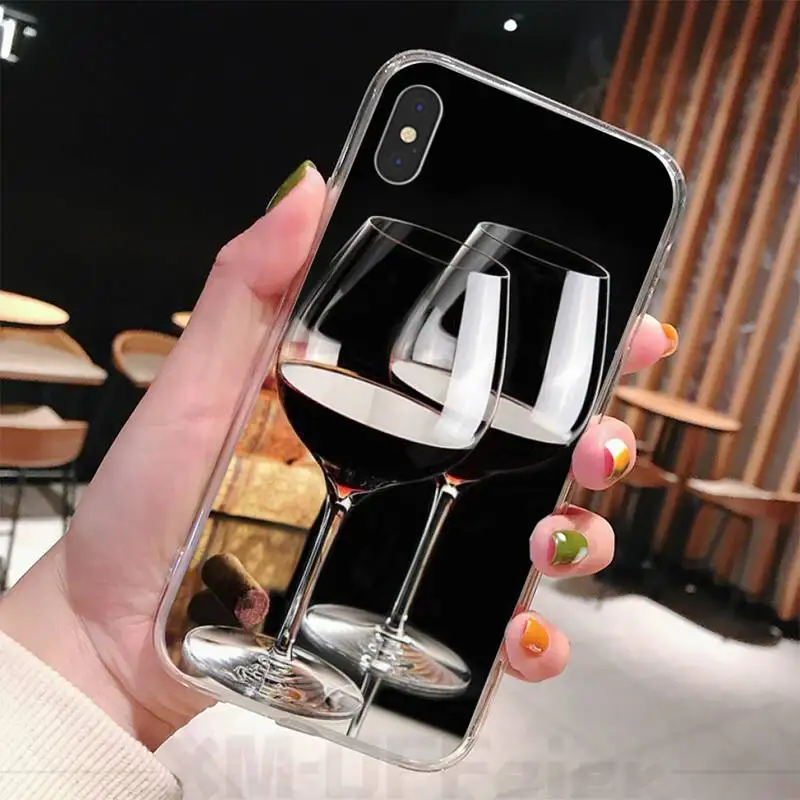 Чехол для iPhone 11 pro с винным бокалом мягкий черный чехол телефона iphone 6 6s plus 7 8 X XS XR MAX