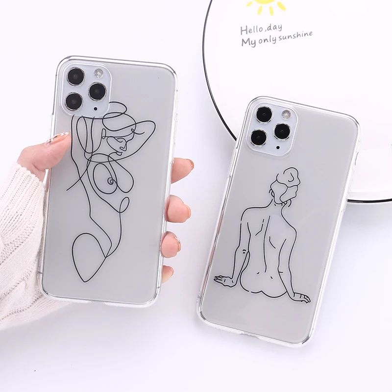 Прозрачный Чехол С Простыми линиями Модный чехол для телефона iPhone 12 11 11Pro Max XR XS 6S 8