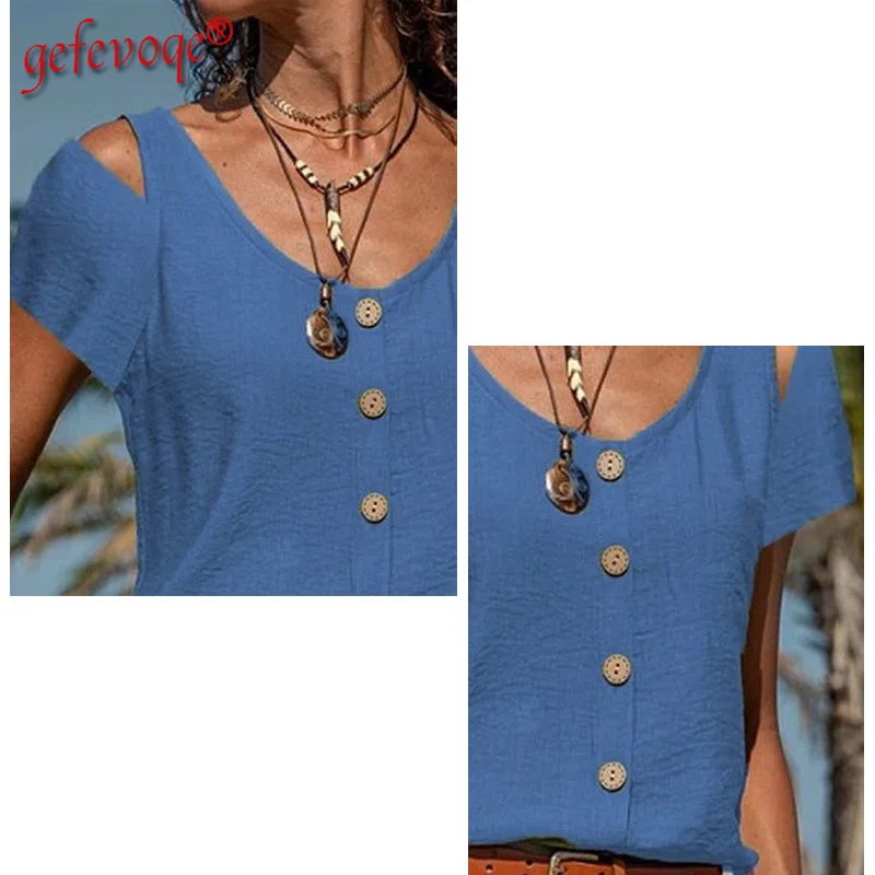 Blouse Women 2021 Sexy Off-shoulder Solid Color O Neck Short Sleeve Button Up Shirt Fashion Casual Tops Blouses Female Clothing
Blouse Women 2021 Sexy Off-shoulder Solid Color O Neck Short Sleeve Button Up Shirt Fashion Casual Tops Blouses Female Clothing