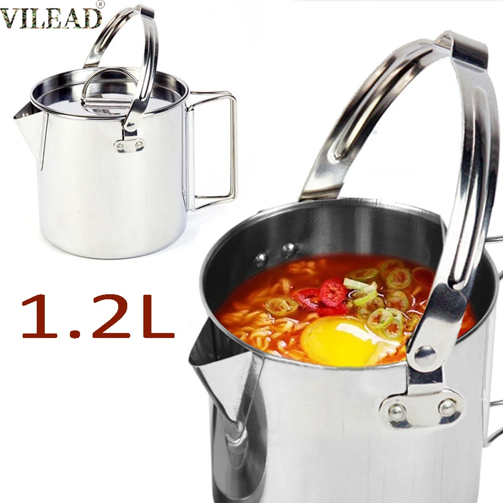 Чайник VILEAD из нержавеющей стали 1 2л для приготовления пищи на открытом воздухе