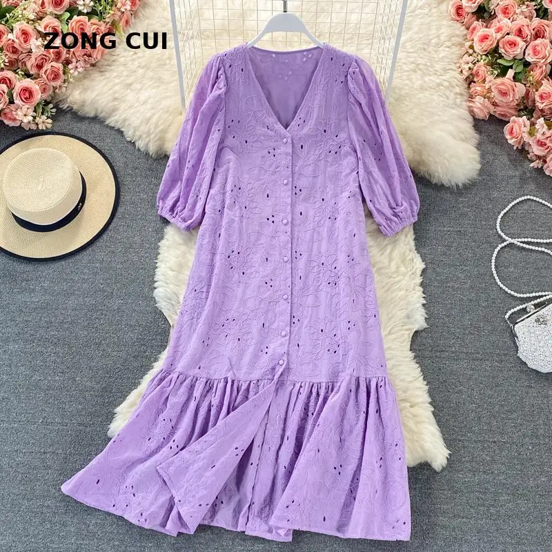 2021 women's cotton hollow out loose long dress summer women's V-neck Single Breasted blown hook flower hollow casual dress
2021 women's cotton hollow out loose long dress summer women's V-neck Single Breasted blown hook flower hollow casual dress