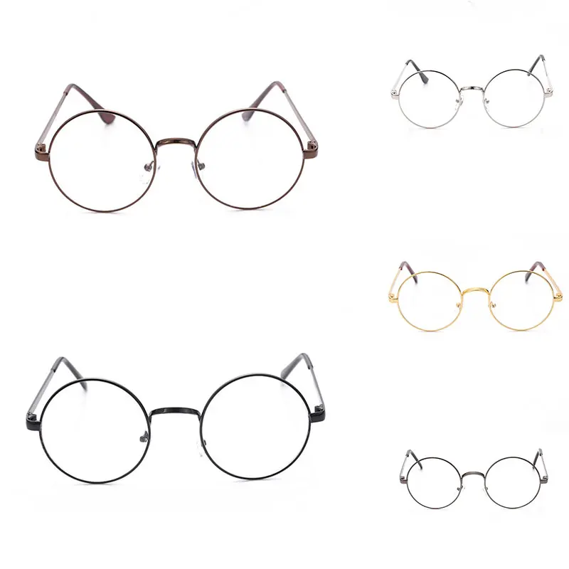 Круглые очки в ретро-стиле Тонкая оправа черные Серебряные металлические