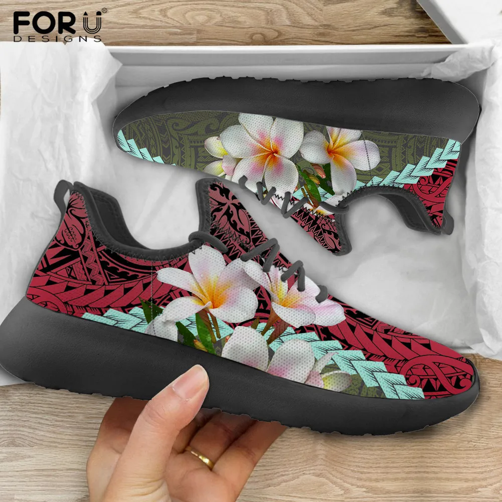 

FORUDESIGNS Polynesian Tribe Hibiscus Pritn Women Flats Shoes Sneakers Summer Beach Woman Walking Breathable Shoes for Girls