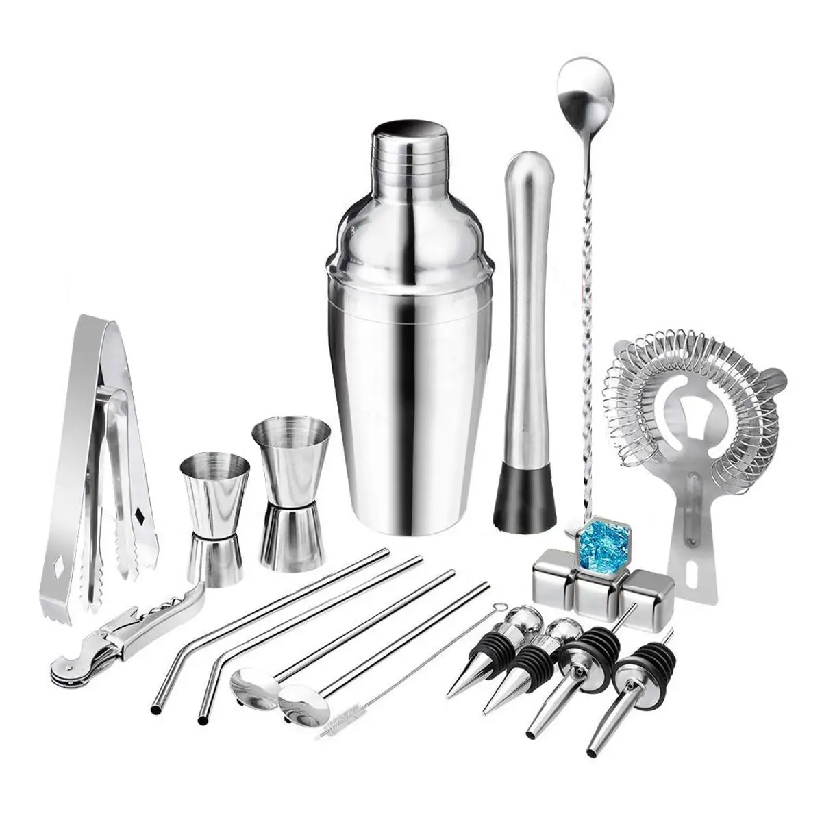 22Pcs/set 550ml 750ml Stainless Steel Cocktail Shaker Mixer Drink Bartender Browser Kit Bars Set Tools With Wine Rack Stand 
22Pcs/set 550ml 750ml Stainless Steel Cocktail Shaker Mixer Drink Bartender Browser Kit Bars Set Tools With Wine Rack Stand
