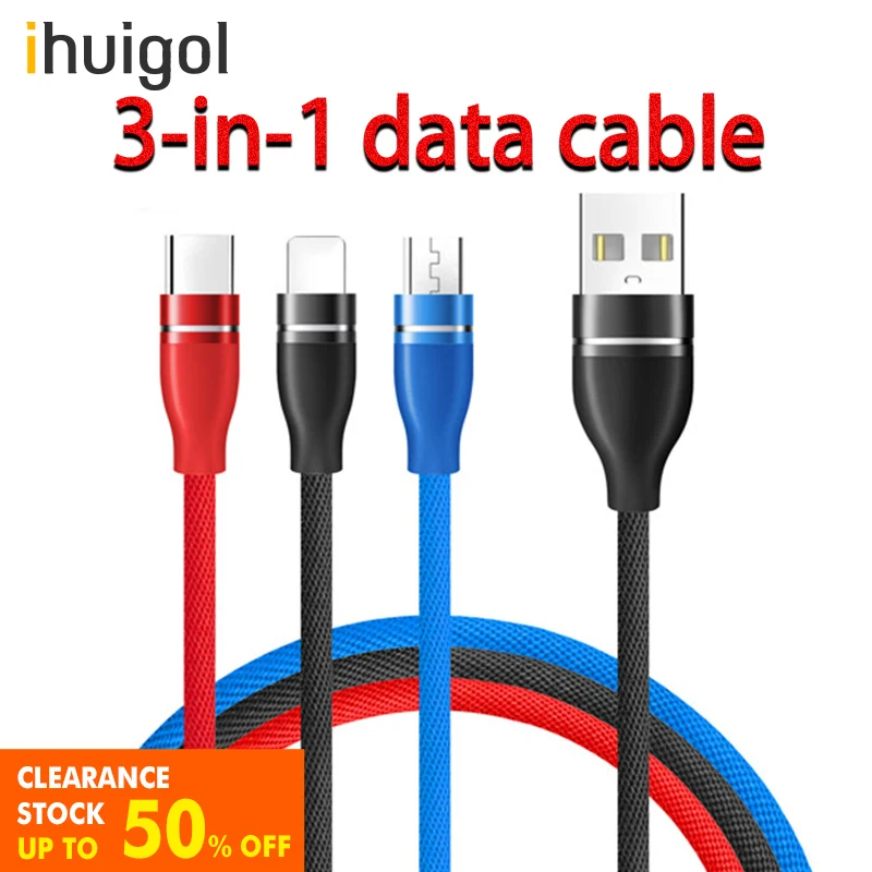 ihuigol 3A 3 in 1 Data Cable For iPhone 12 11 pro max 8 Micro USB Type C For Samsung S9 Xiaomi Huawei Fast Charging Cables 1.2M
ihuigol 3A 3 in 1 Data Cable For iPhone 12 11 pro max 8 Micro USB Type C For Samsung S9 Xiaomi Huawei Fast Charging Cables 1.2M