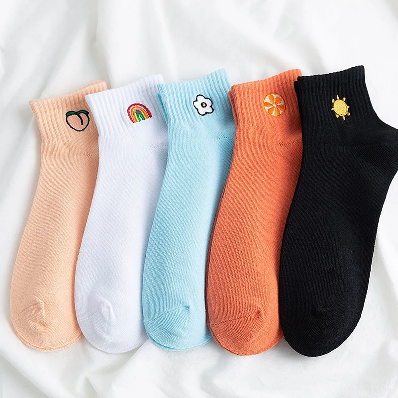 Rainbow Peach Embroidered Patterned Socks Women Fashion New Summer Harajuku Art Socks Female Funny Short Cotton Ankle Socks
Rainbow Peach Embroidered Patterned Socks Women Fashion New Summer Harajuku Art Socks Female Funny Short Cotton Ankle Socks