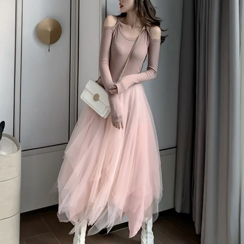 long sleeve Mesh patchwork basic spaghetti strap Dress For Women 2020 Spring Tulle Elastic Lace Vest Summer Dress Female
long sleeve Mesh patchwork basic spaghetti strap Dress For Women 2020 Spring Tulle Elastic Lace Vest Summer Dress Female