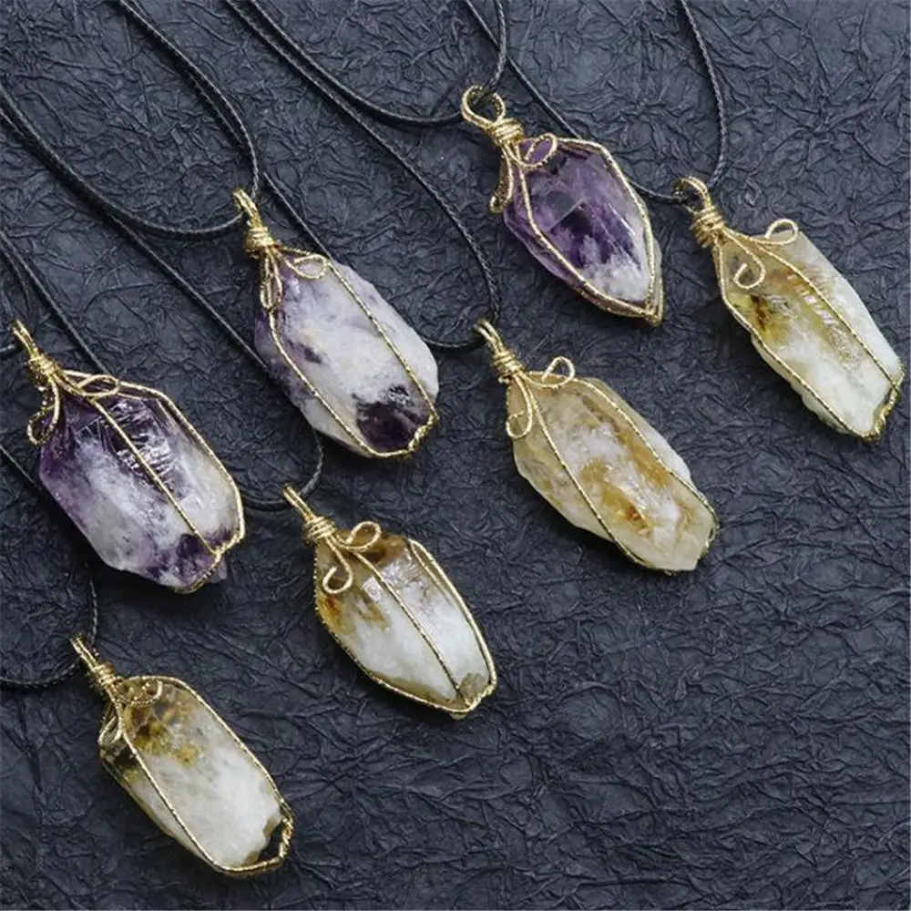 Wholesale 6pcs/Lot Natural Irregular Topazss Amethystss Raw Ore Stone Handmade Silk Pendant Crystal Copper Wire wrapping
Wholesale 6pcs/Lot Natural Irregular Topazss Amethystss Raw Ore Stone Handmade Silk Pendant Crystal Copper Wire wrapping