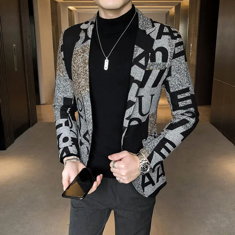 Spring and autumn slim-fitting woolen printed suit men's fashion trend youth long-sleeved suit all-match casual jacket 
Spring and autumn slim-fitting woolen printed suit men's fashion trend youth long-sleeved suit all-match casual jacket