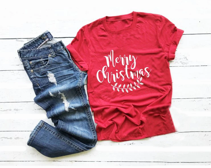 Рубашка с надписью Merry Christmas женская модная футболка со слоганом хлопковая