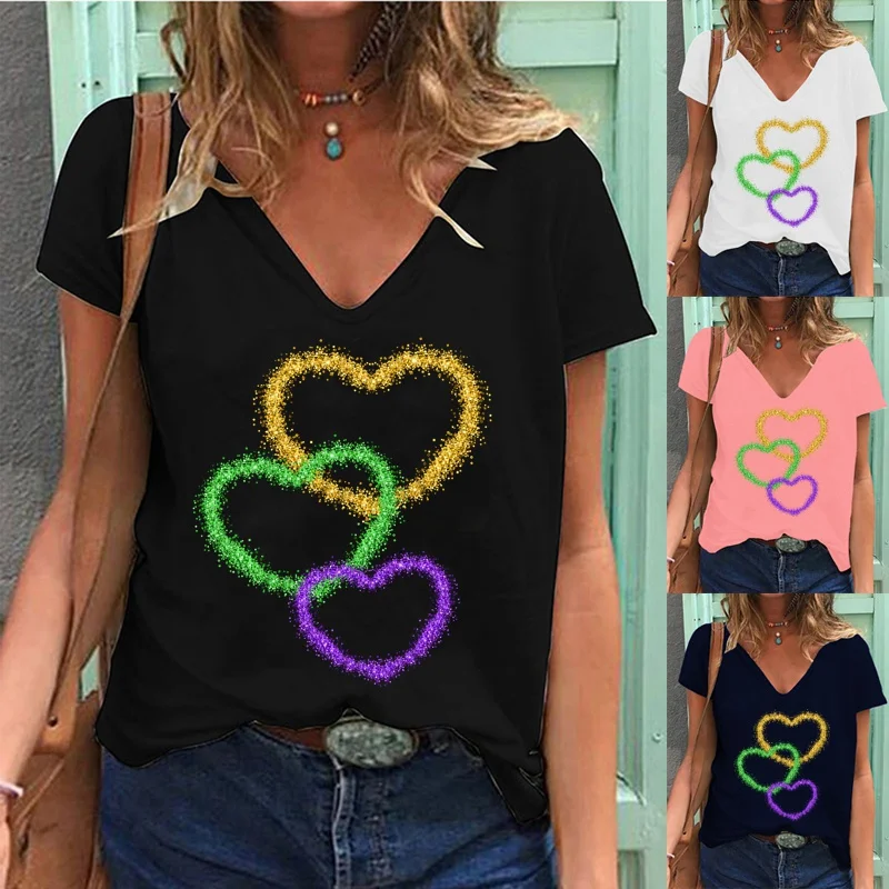New Arrival Womens Summer Fashion Casual Hearts Printed Short Sleeve V-Neck T-shirt Loose Graphic Shirt Plus Size
New Arrival Womens Summer Fashion Casual Hearts Printed Short Sleeve V-Neck T-shirt Loose Graphic Shirt Plus Size