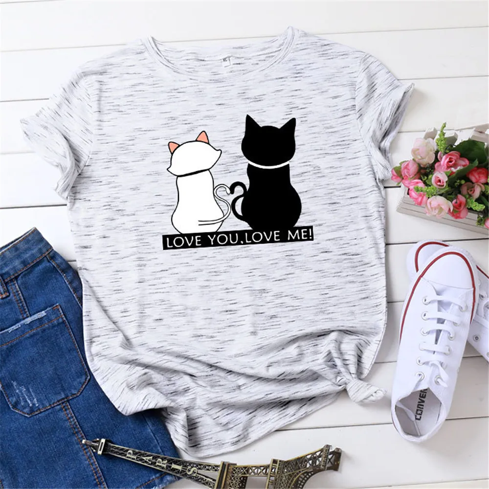 Love You Love Me T-Shirt Women Black Cat White Cat Print Short Sleeve Summer Graphic T Shirts Woman Tops Valentine's Day Clothes
Love You Love Me T-Shirt Women Black Cat White Cat Print Short Sleeve Summer Graphic T Shirts Woman Tops Valentine's Day Clothes
