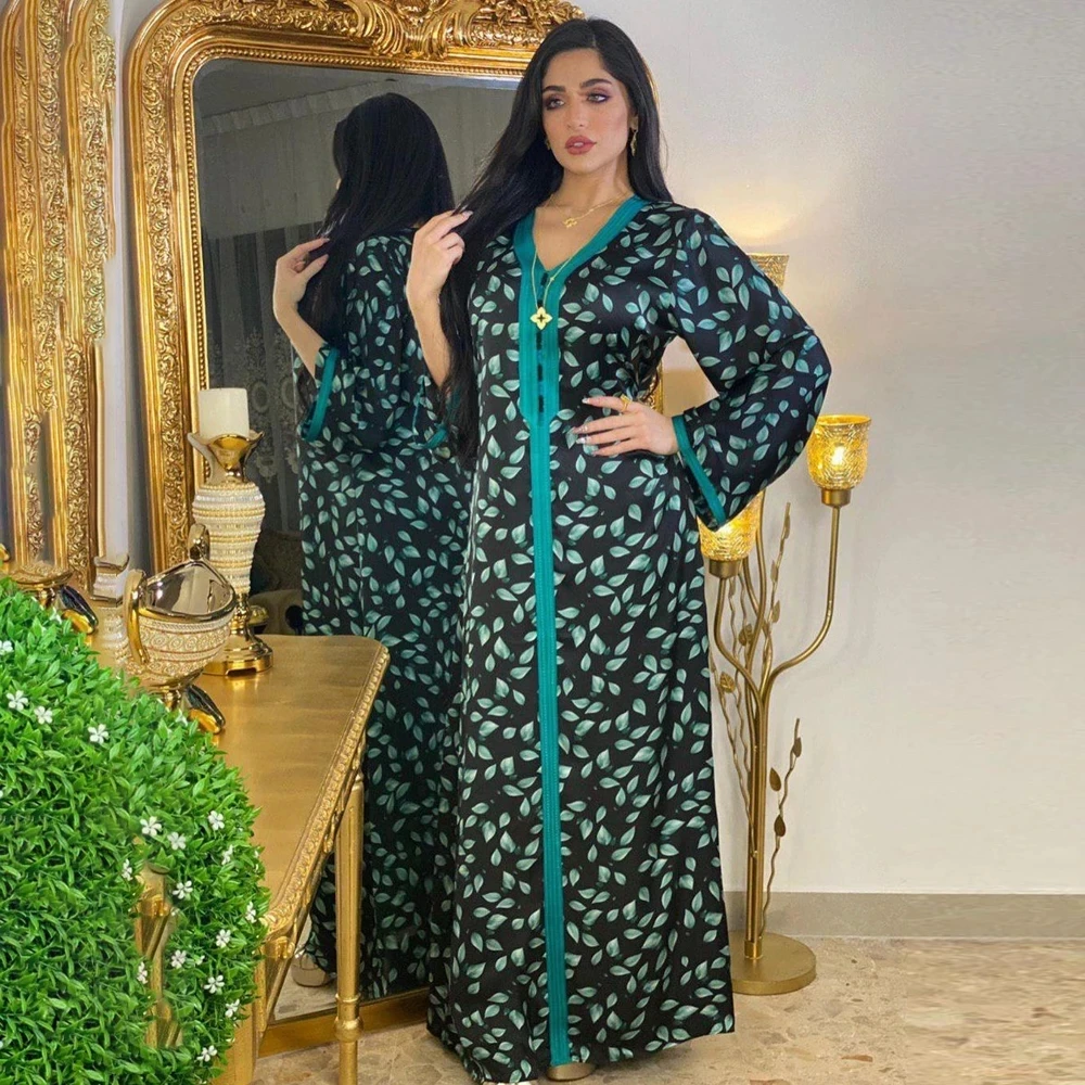 

Muslim Kaftan Abaya Dress Kimono Women Dubai Boubou Ankara Print Boho Maxi Robes 2021 New Long Sleeve Arabic Islamic Clothing