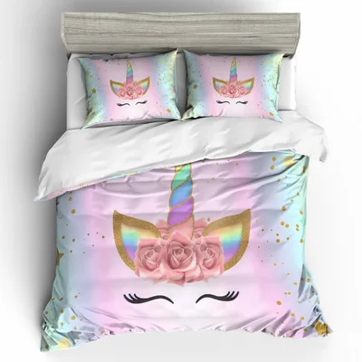 

Hot 3D Unicorn Printed Bedding Set Duvet Cover Cartoon Bedcllothes Colorful Animal Comforter Bedding Sets for Girls Cute Bed Set