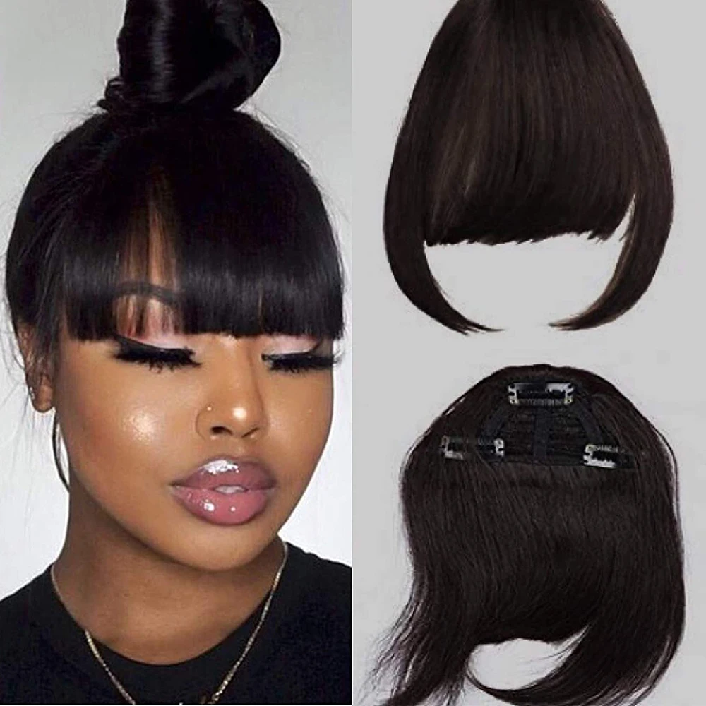 

Clip in Bangs Fringe Real Human Hair One Piece 1B Natural Black 100% Real Brazilian Hair Extensions For Black Women