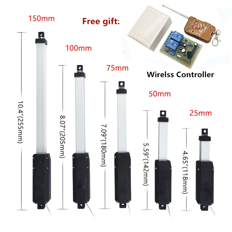 

20N Micro Linear Actuator DC 12V Telescopic Rod 25mm 50mm 75mm 100mm 150mm With Remote Wireless Controller Lineal Actuador Motor