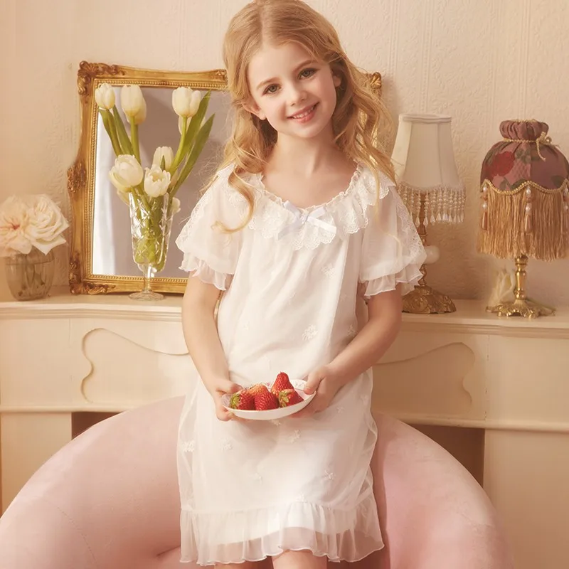 cotton short pajama sets 2019 Spring Children's Girls Lolita Dress Princess Sleepshirts Vintage Nightgowns Baby Nightdress Kids Sleepwear Pajamas Gown elegant pajama sets