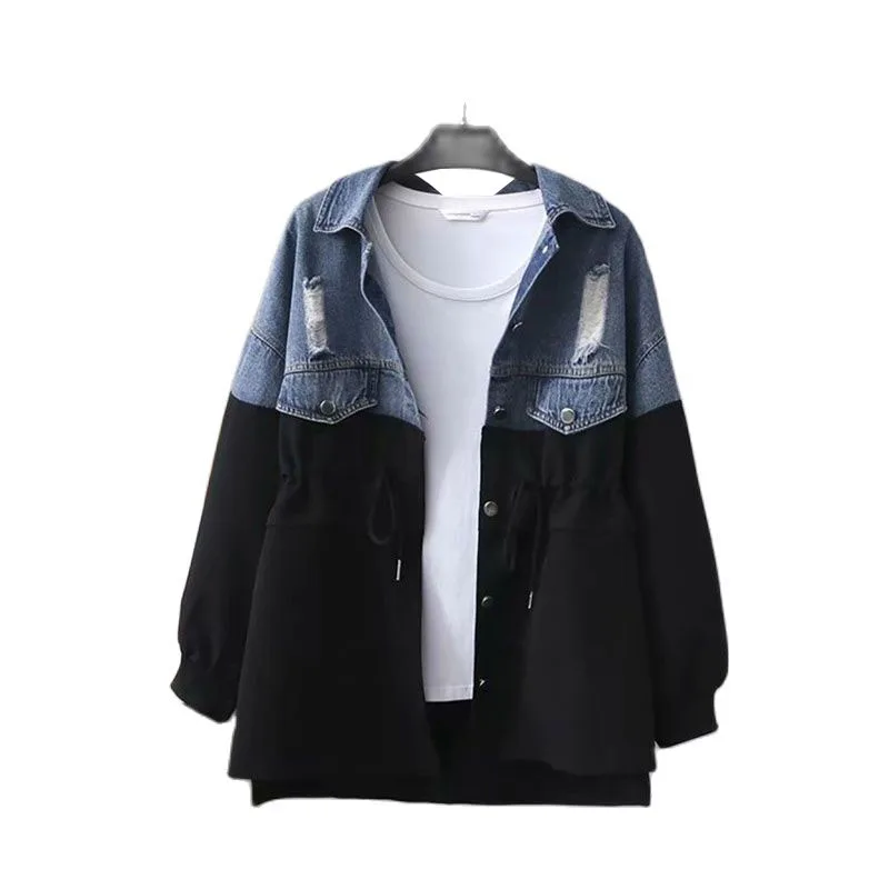 

Женская Стеганая ковбойская куртка 2022 Весна Новый Свободный корейский Кардиган рваное джинсовое пальто женское однобортное пальто
