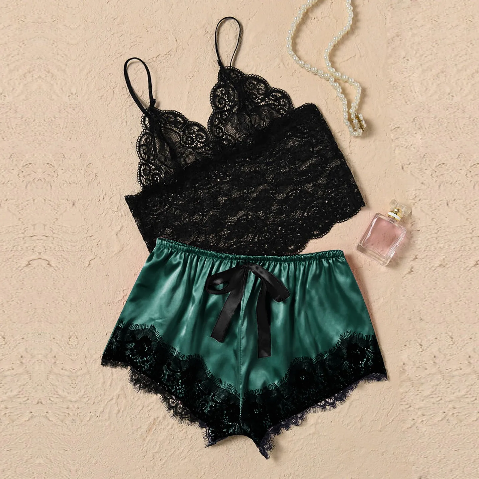 pijama mujer Women Satin Lace V-Neck Camisole Bowknot Shorts Set Sleepwear Pajamas Lingerie pyjama pour femme #5 
pijama mujer Women Satin Lace V-Neck Camisole Bowknot Shorts Set Sleepwear Pajamas Lingerie pyjama pour femme #5