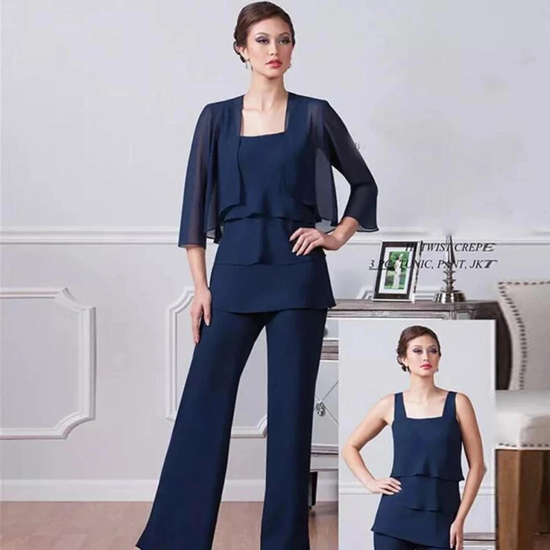 Blue Mother Of The Bride Dresses Sheath Scoop Chiffon Tiered With Jacket Pants Suit Long Groom Mother Dresses For Weddings
Blue Mother Of The Bride Dresses Sheath Scoop Chiffon Tiered With Jacket Pants Suit Long Groom Mother Dresses For Weddings