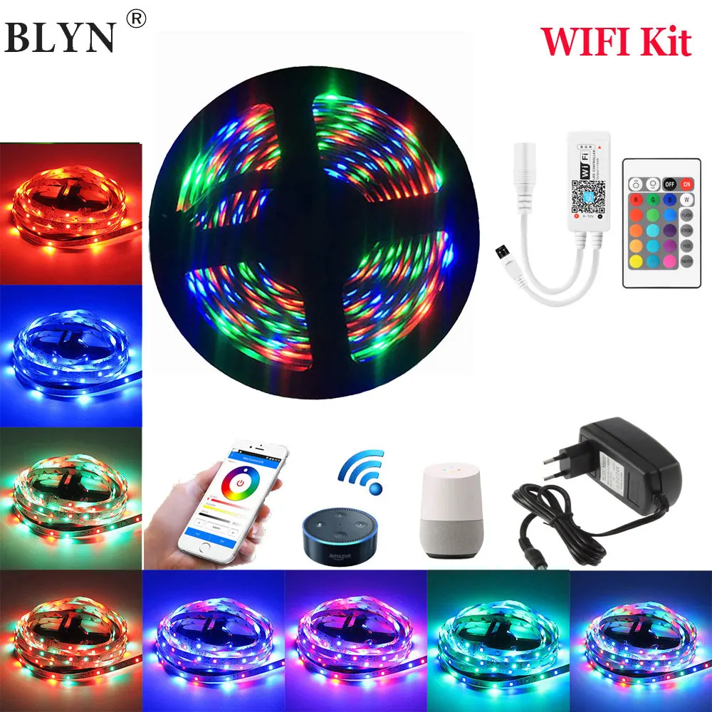 Гибкая светодиодная RGB лента с Wi Fi водонепроницаемая Диодная лампа работает