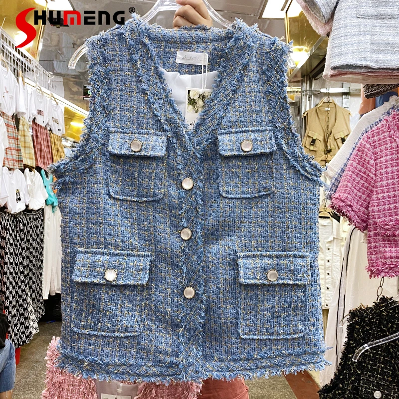 Chic Autumn Casual Tassel Single Breasted O Neck Fringed Pink Tweed Vest Fall Ladies Multi-Pocket Vests Cardigan Women 2021
Chic Autumn Casual Tassel Single Breasted O Neck Fringed Pink Tweed Vest Fall Ladies Multi-Pocket Vests Cardigan Women 2021