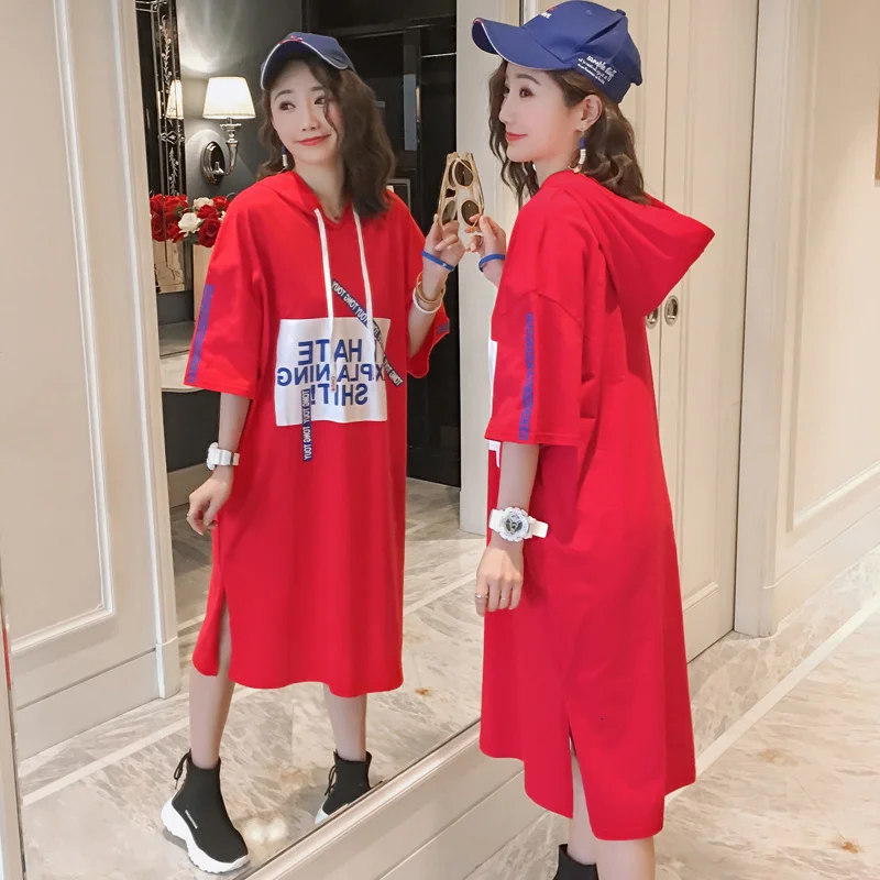 #2605 Black Red Hoodie Dress Women Short Sleeve Hooded Tees Dresses Ladies Cotton Dresses Girls Side Split Letter Print Vestidos
#2605 Black Red Hoodie Dress Women Short Sleeve Hooded Tees Dresses Ladies Cotton Dresses Girls Side Split Letter Print Vestidos