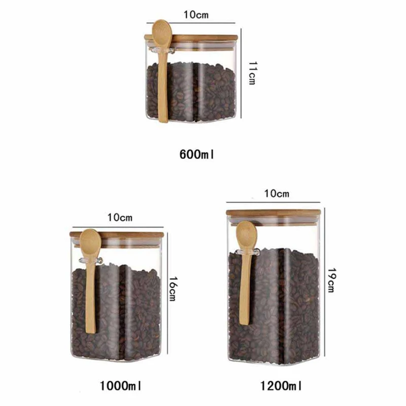3 Pcs Square Glass Jar with Spoon, Kitchen Storage Bottles Jars Food Container Grains Tea Coffee Beans Grains Jar
3 Pcs Square Glass Jar with Spoon, Kitchen Storage Bottles Jars Food Container Grains Tea Coffee Beans Grains Jar