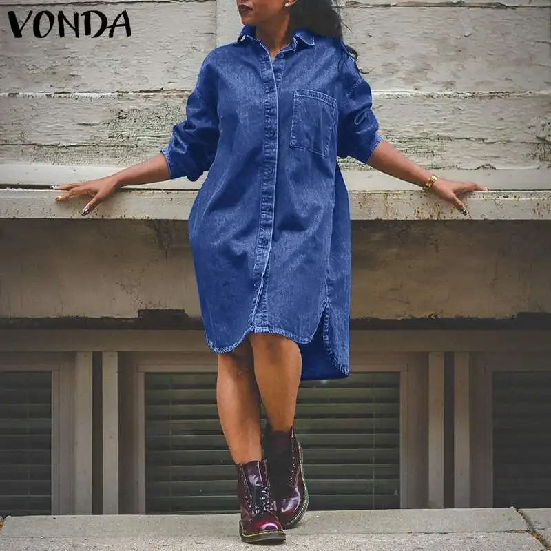 Осеннее джинсовое платье VONDA 2022 для женщин, Осеннее однотонное платье средней длины с длинным рукавом и отворотом, вечернее платье большого ...
Осеннее джинсовое платье VONDA 2022 для женщин, Осеннее однотонное платье средней длины с длинным рукавом и отворотом, вечернее платье большого ...