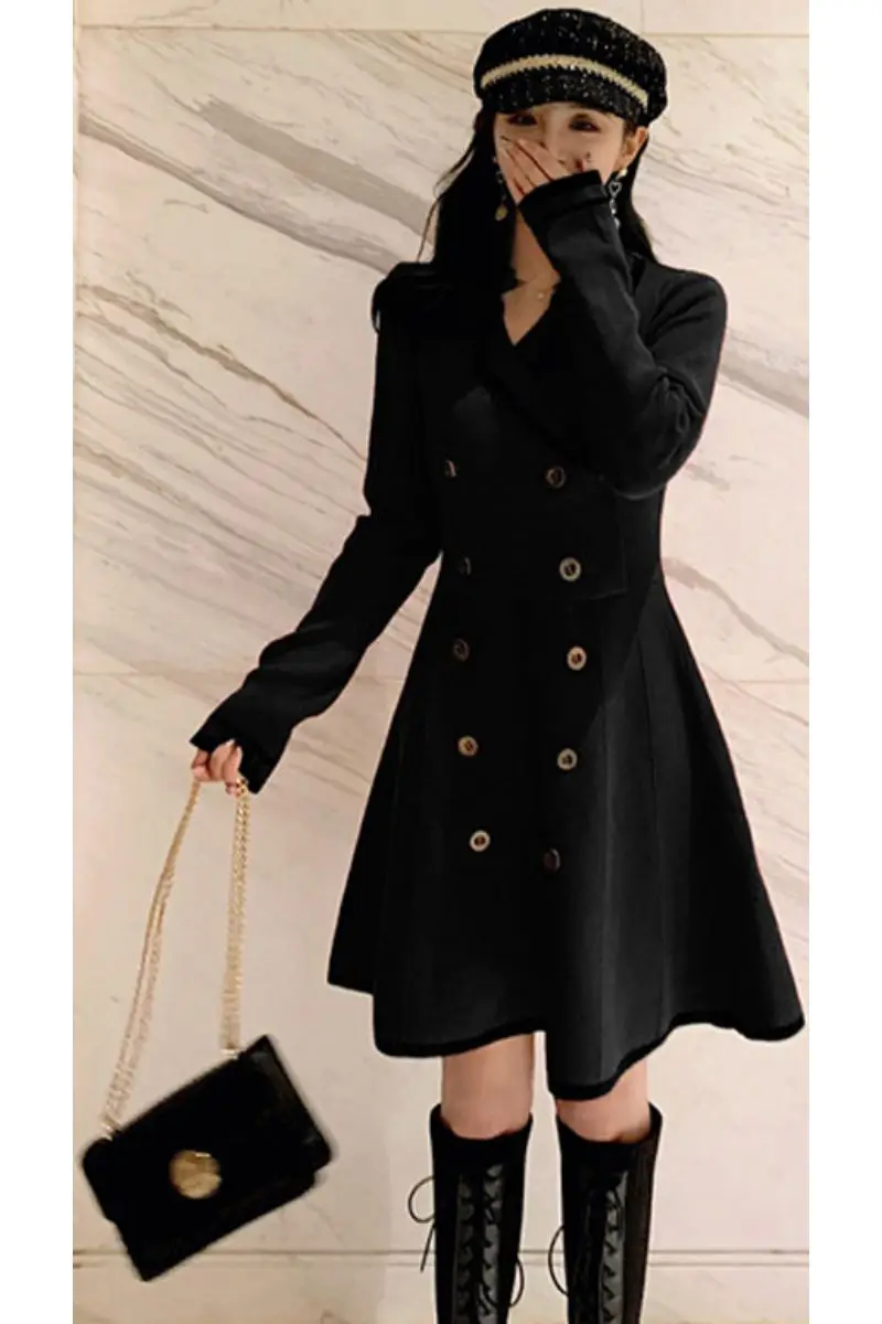 COIGARSAM Office Lady Full Sleeve Women dress Winter Korea Style Knitting Solid Double Breasted Dresses Black 0123
COIGARSAM Office Lady Full Sleeve Women dress Winter Korea Style Knitting Solid Double Breasted Dresses Black 0123