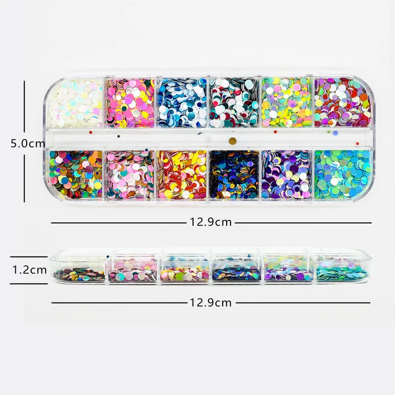 

12 Grids Hollow Circle Round Glitter Flakes Holographic Nail Sequins Laser Mixed Color Paillette Spangle Nail Art Decorations