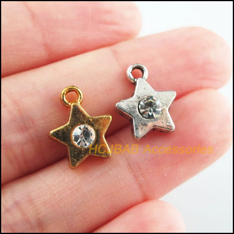 

25Pcs Retro Gold Tibetan Silver Tone Star Clear Crystal Charms Pendants 11.5x14mm