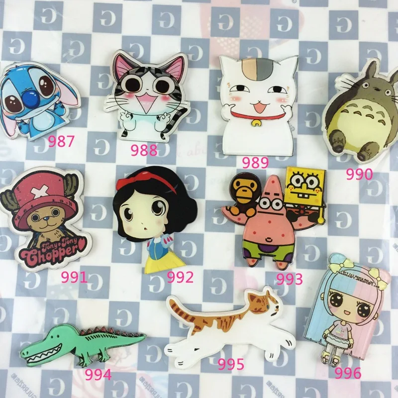 

100 pieces/lot Cartoon Badges Snow White Princess Crocodile Cat Acrylic Brooches Pin Badge Icon Backpack Clothes Animal Brooch