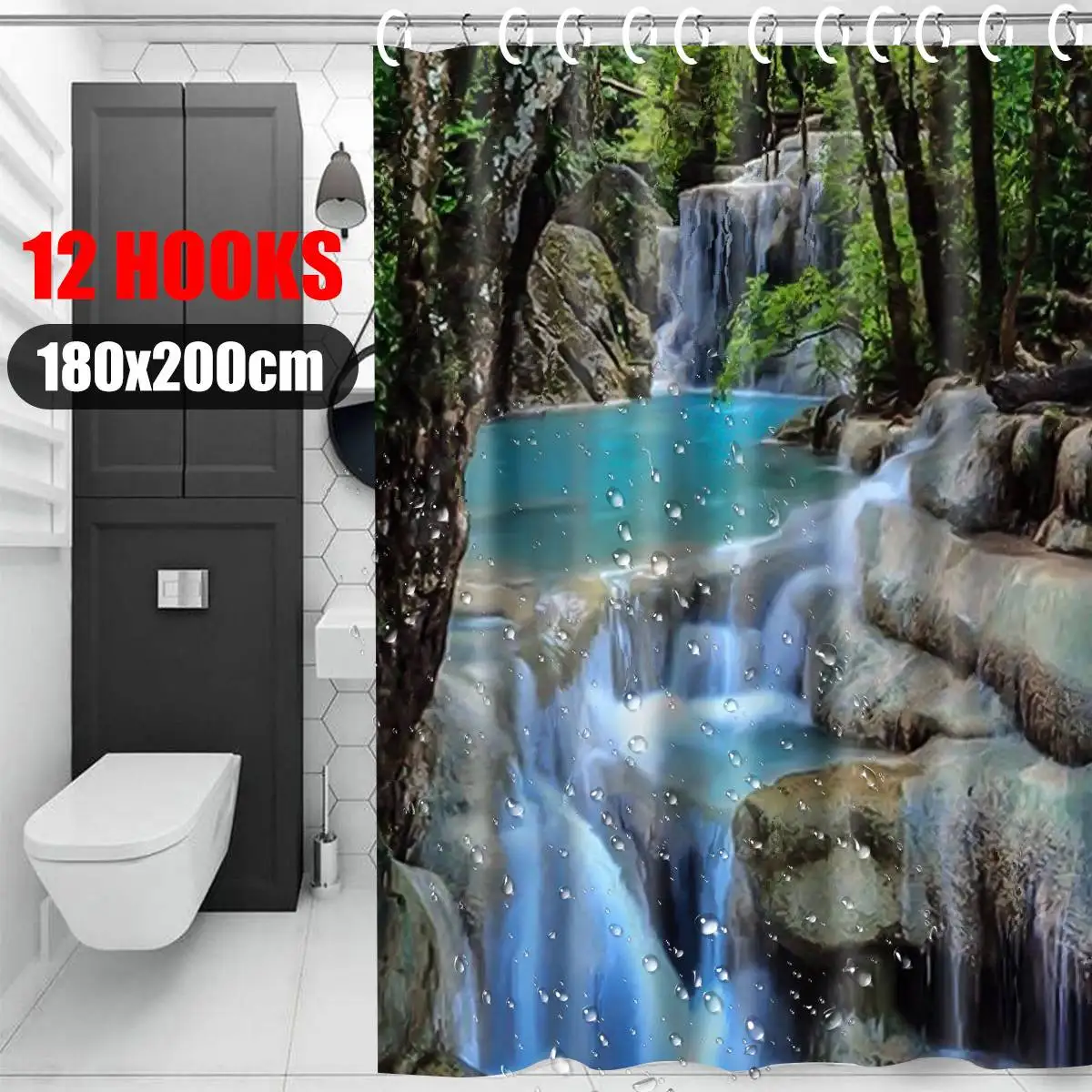 180x200cm Waterfalls Nature Scenery Fabric Bathroom Shower Curtain With 12 Hooks Polyester Water Resistant Bathroom Products
180x200cm Waterfalls Nature Scenery Fabric Bathroom Shower Curtain With 12 Hooks Polyester Water Resistant Bathroom Products