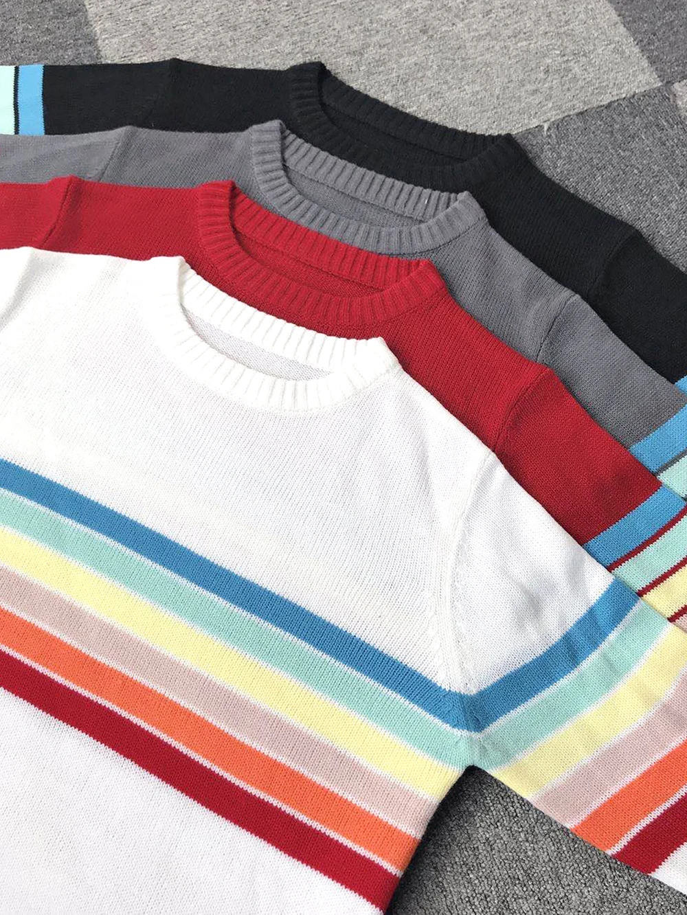 European and American fashion autumn new product student knit sweater top rainbow striped long sleeve pullover women
European and American fashion autumn new product student knit sweater top rainbow striped long sleeve pullover women