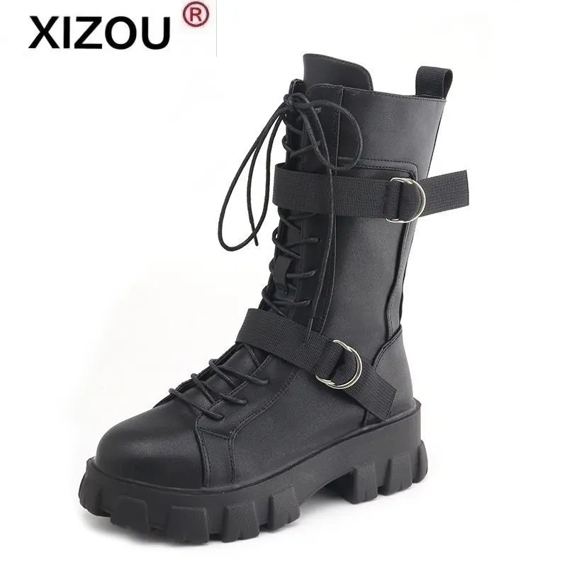 XIZOU Women Mid-Calf Boots Spring Autumn Punk PU Leather Boots Women's Zipper Cross-tied Motorcycle Boots Platform Shoes Woman
XIZOU Women Mid-Calf Boots Spring Autumn Punk PU Leather Boots Women's Zipper Cross-tied Motorcycle Boots Platform Shoes Woman