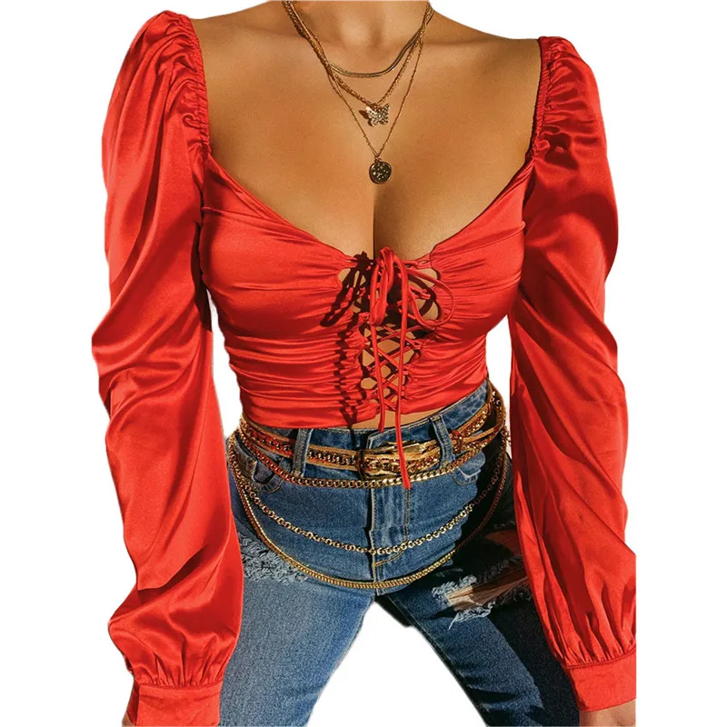 Elegant Square Collar Women Spring Summer Shirts Solid Puff Sleeve Slim Bandage Blouses Tops Sexy V-neck Long Sleeve Shirts
Elegant Square Collar Women Spring Summer Shirts Solid Puff Sleeve Slim Bandage Blouses Tops Sexy V-neck Long Sleeve Shirts