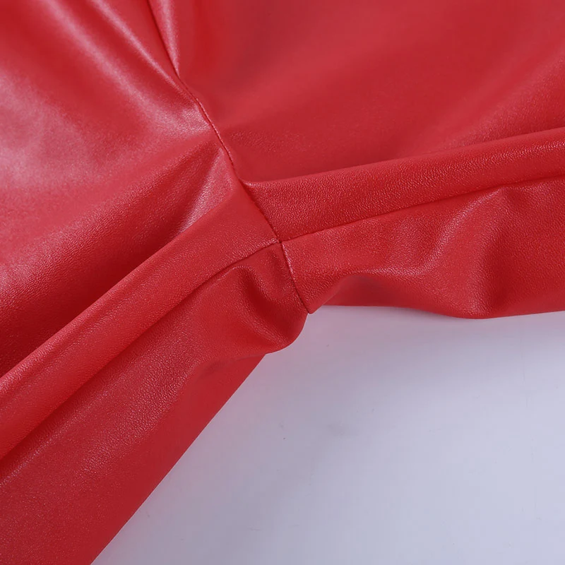 Autumn Red PU Leather Women's Straight Pants Elastic Waist Zipper Pocket Female Pant Solid Streetwear Casual Loose Ladies Bottom 
Autumn Red PU Leather Women's Straight Pants Elastic Waist Zipper Pocket Female Pant Solid Streetwear Casual Loose Ladies Bottom