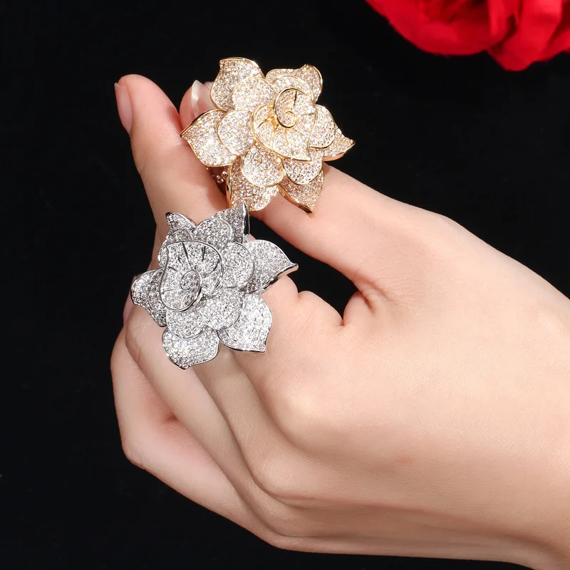 High-end luxury exaggerated jewelry ring Micro-inlaid zircon flower ring 210310-04 
High-end luxury exaggerated jewelry ring Micro-inlaid zircon flower ring 210310-04