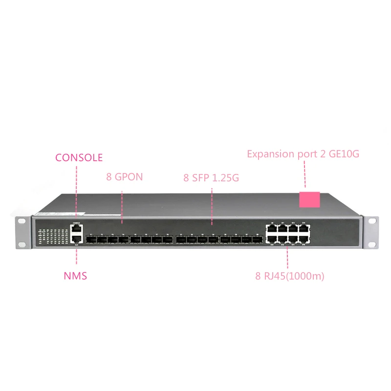 8 GPON PORT GPON OLT with 1:128 MAX Splitting Ratio 8 PON 1000BASE-C+/C++ GPON(2.5G)+10GUPLINK 8 GPON PORT GPON OLT FOR FTTH
8 GPON PORT GPON OLT with 1:128 MAX Splitting Ratio 8 PON 1000BASE-C+/C++ GPON(2.5G)+10GUPLINK 8 GPON PORT GPON OLT FOR FTTH