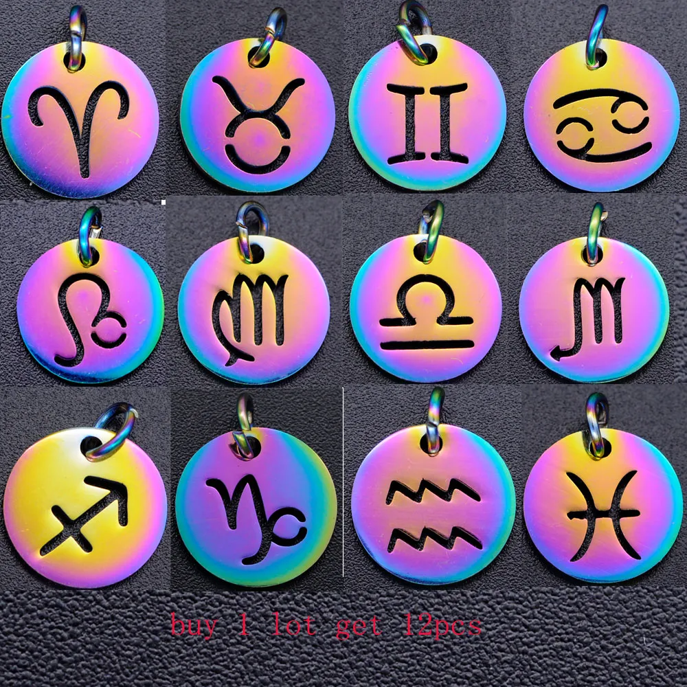 12pcs/lot Stainless Steel Twelve Zodiac Charm DIY Constellation Charms with Rainbow Color Plated for Making Jewelry Accessories
12pcs/lot Stainless Steel Twelve Zodiac Charm DIY Constellation Charms with Rainbow Color Plated for Making Jewelry Accessories
