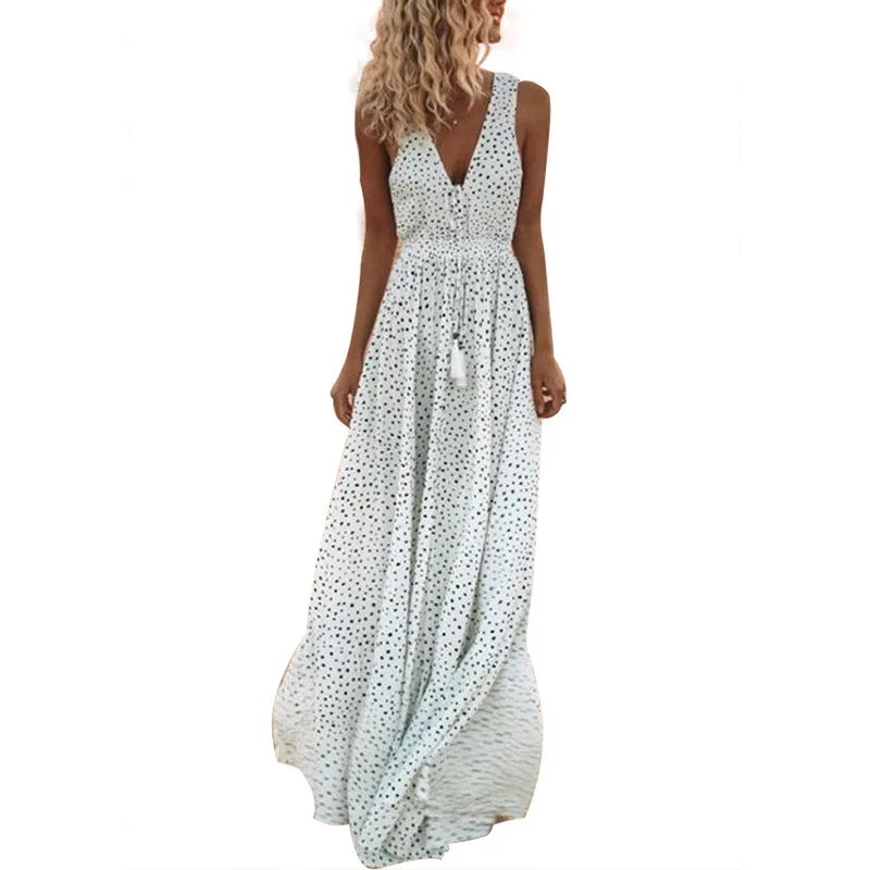 2021 European and American Fashion Summer New V-neck Sleeveless Long Skirt Holiday Beach Wave Bohemian Dress 
2021 European and American Fashion Summer New V-neck Sleeveless Long Skirt Holiday Beach Wave Bohemian Dress