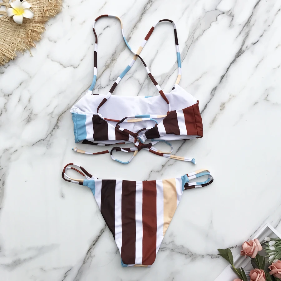 ZMTREE 2020 New Bikini Sets Crop Top Bathing Suit Women Striped Swimwear Bandage Cross Back Swimsuit Girls Chic Mujer Beachwear
ZMTREE 2020 New Bikini Sets Crop Top Bathing Suit Women Striped Swimwear Bandage Cross Back Swimsuit Girls Chic Mujer Beachwear
