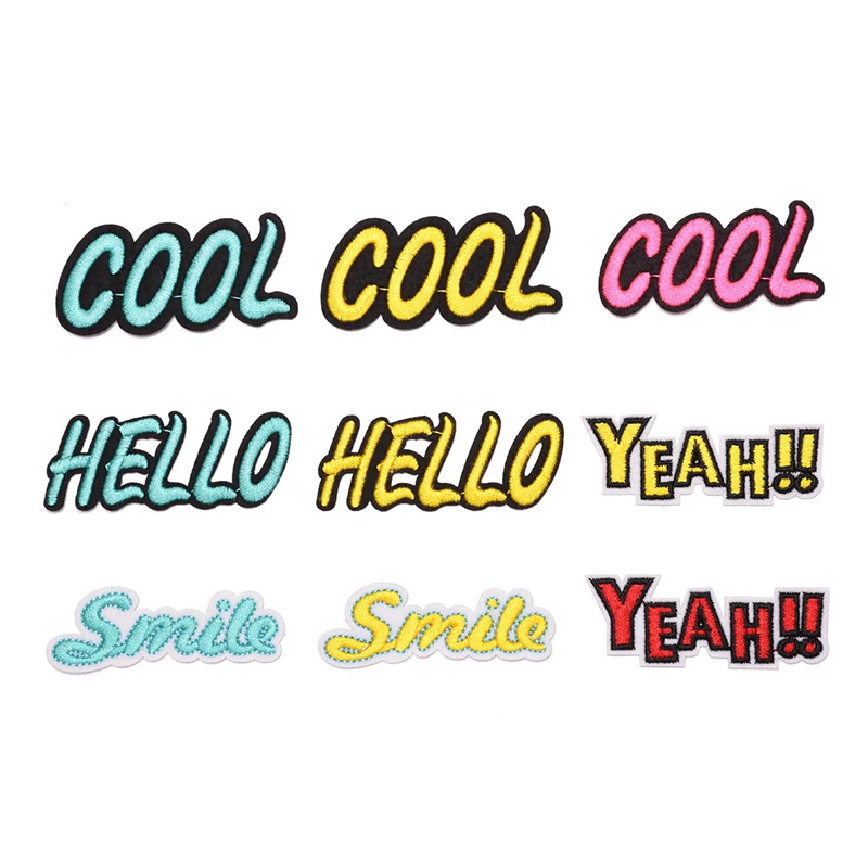 English Letters Cool Smile Yeah Hello Embroidery Cloth Stickers 7*3.5cm Pink Yellow Sew Patch Hat Toy Jeans Jacket Iron Decor
English Letters Cool Smile Yeah Hello Embroidery Cloth Stickers 7*3.5cm Pink Yellow Sew Patch Hat Toy Jeans Jacket Iron Decor