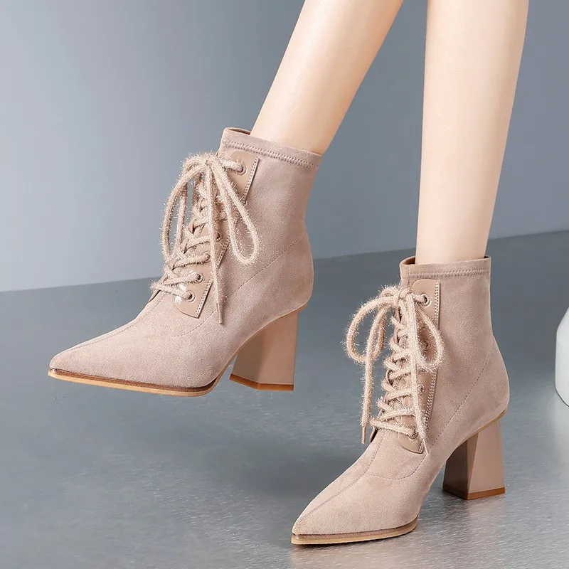 Ankl Boot for Woman Fashion Square Heel Shoes Women Pointed Toe Boots Femme Autumn Winter Lace-Up Suede Dress Wedding Shoes
Ankl Boot for Woman Fashion Square Heel Shoes Women Pointed Toe Boots Femme Autumn Winter Lace-Up Suede Dress Wedding Shoes